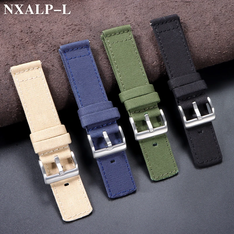 나일론 시계 스트랩 코튼 캔버스 밴드 20mm 22mm 남성용 팔찌 퀵 릴리스 브러시 버클 시계 밴드 Smartwatch Aaccessories