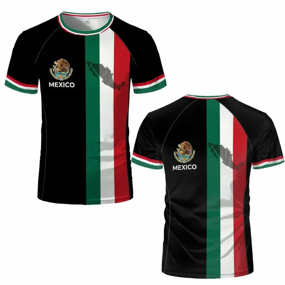 Mexikanischer Sportlicher Stil Bedrucktes T-Shirt Sommer Outdoor Atmungsaktives Schnelltrocknendes Fußballtrikot Unisex Lässiges O-Ausschnitt Kurzarm-Oberteil