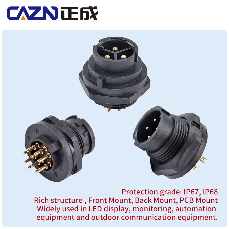 CAZN Waterproof Bayonet Connector Socket 2-12pins Male Female Back/front Mount Solder PCB E10 Receptacle Bayonet Plug Connector