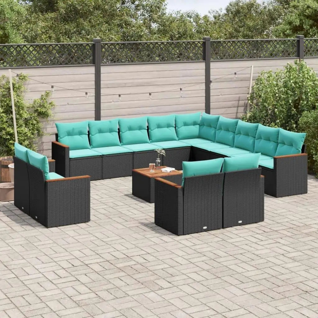

14 Piece Outdoor Patio Sofa Set with Cushions Black Rattan Wicker Furniture