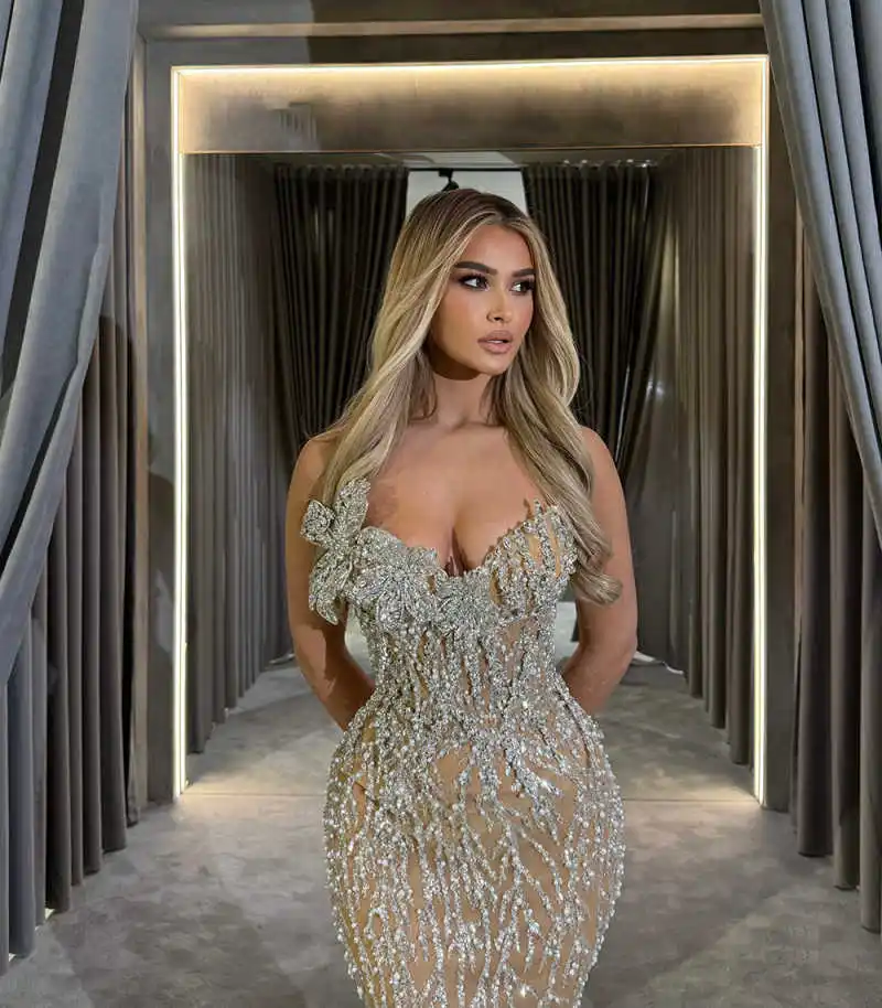 ヴィンテージ スパンコール ストラップレス プロムドレス セクシー ノースリーブ ビーズ イブニングドレス フロアレングス パーティードレス カスタマイズ