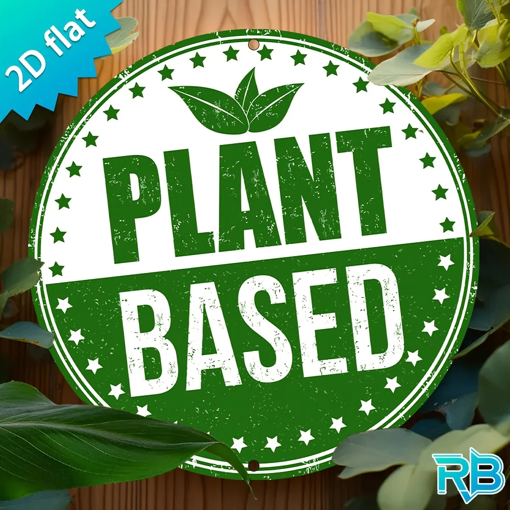 2D Flat Retro Green Round Metal Wall Sign, Plant Material - 7.87X7.87 Inches (20X20 Cm) Aluminum Decoration, with Leaf Logo And