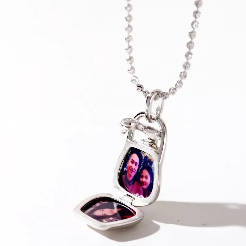 Openable bag pendant women's photo box photo necklace light luxury high-end creative personality autumn and winter sweater