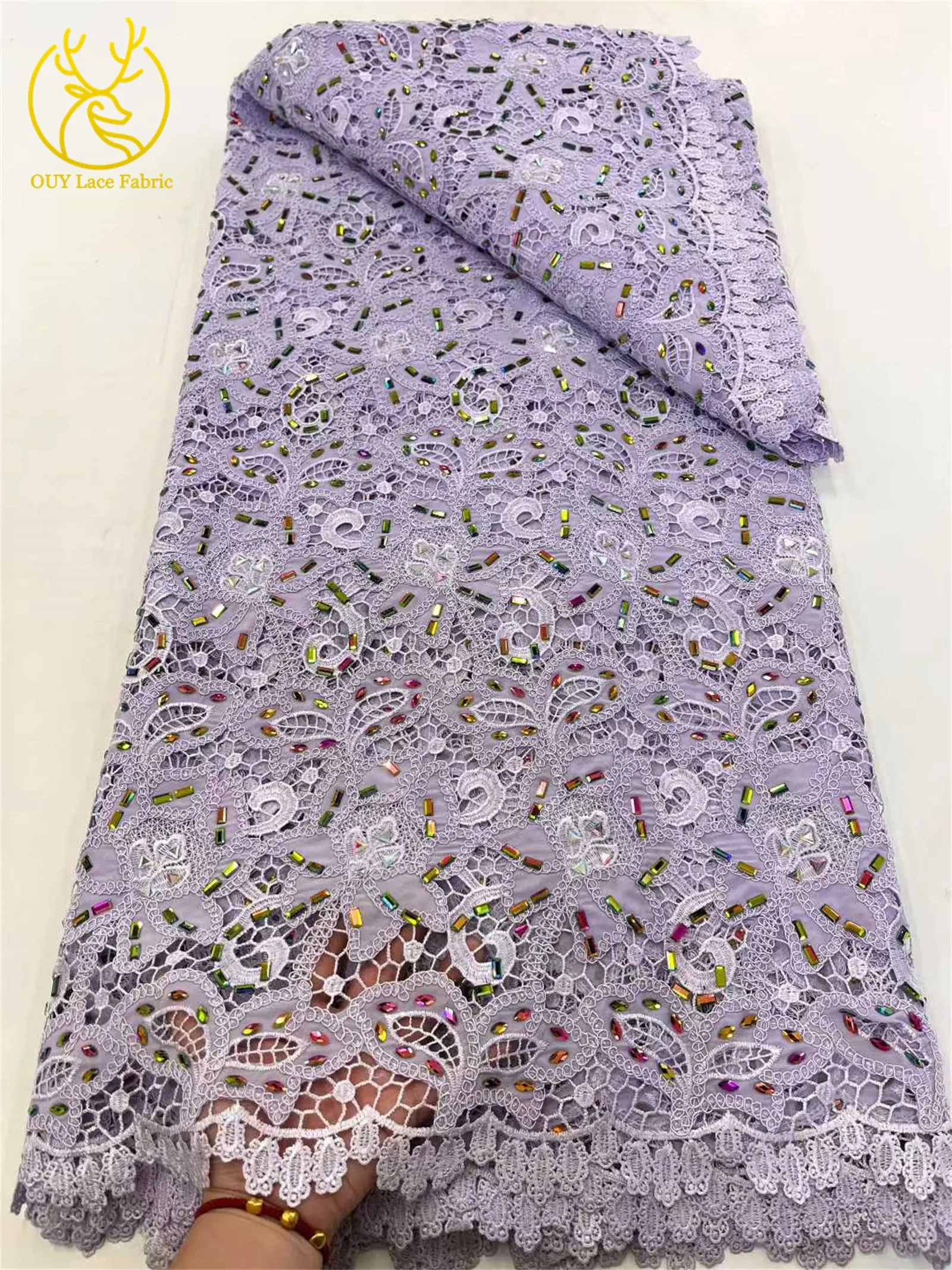 Yellow African Large Jewel Guipure Embroidered Lace Fabric 2025 Luxury Nigerian Rope Lace Fabric Ladies Dinner Dress Sewing