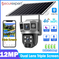 12MP Three Screen Solar Camera 4G SIM Card WiFi Smart Security Protection Outdoor Built-in battery Video Surveillance PTZ Camera