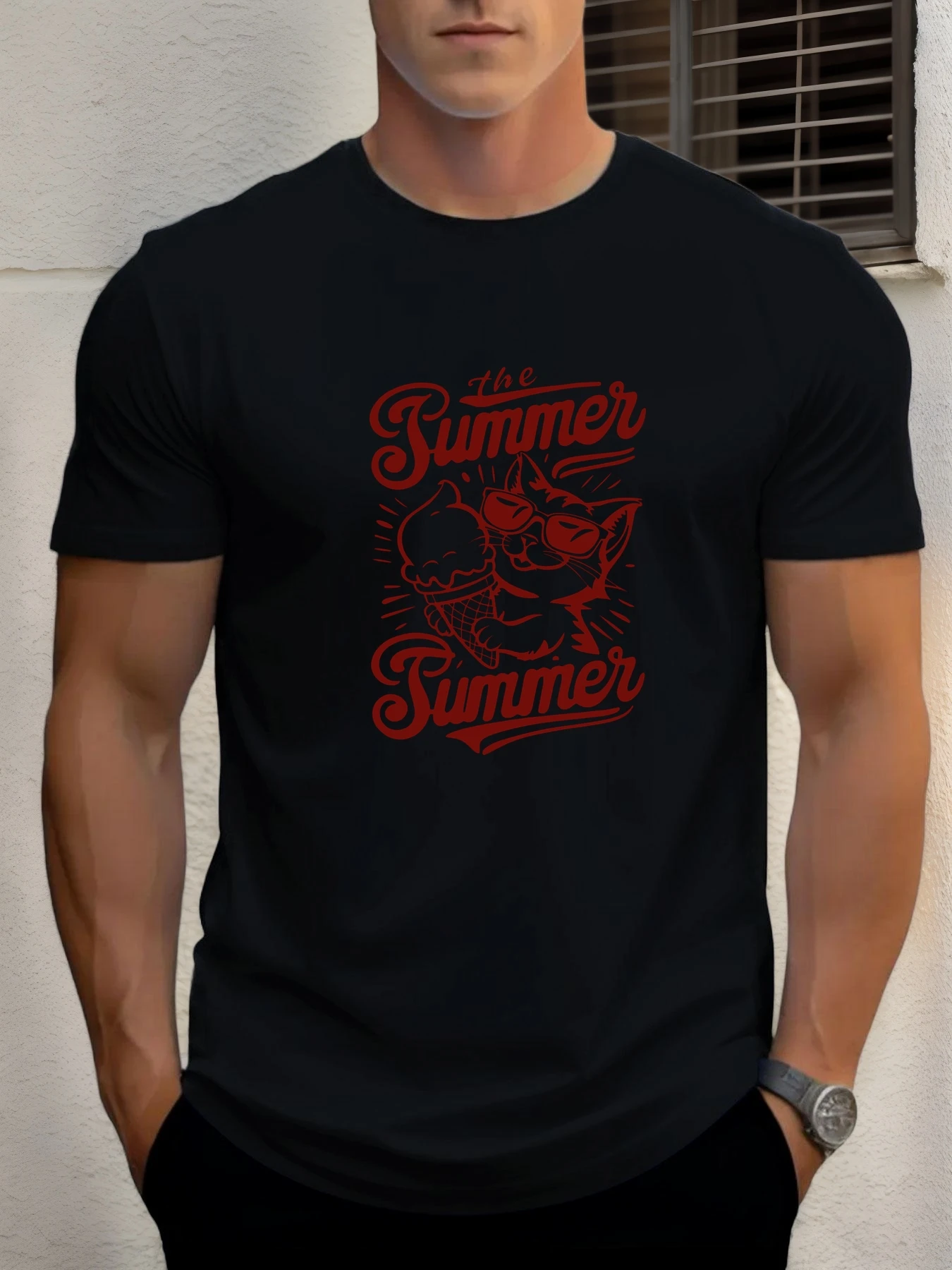 

Man Short Sleeve T-shirt The winner of the cat Print Summer Round Neck Oversized Tee Casual Fashion High Quality Clothing