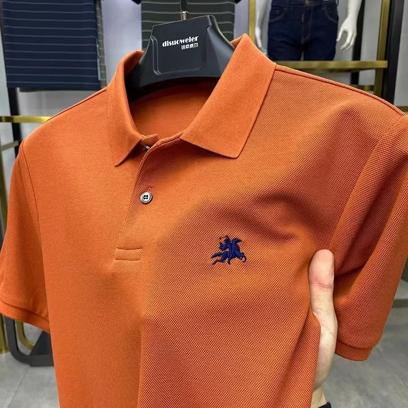 

Brand Luxury 100Cotton Men's Polo Shirt Lapel Horse Embroidery Short Sleeve Golf T-shirt British Summer Fashion Classic Menswear