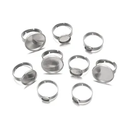 10Pc 6/8/10/12/14/16/18/20mm Stainless Steel Adjustable Ring Cabochons Setting Blank Base Round Tray DIY Jewelry Making Supplies