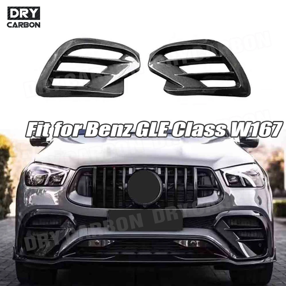 Carbon Fiber Foglamp Mesh Grill Frame Body Kits FRP for Mercedes Benz GLE Class W167 GLE450 GLE53 AMG Sport SUV 2020 2021 2022