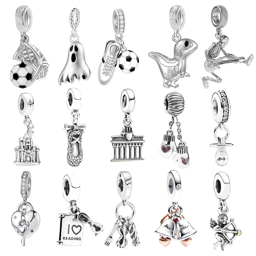 Carousel Horse，Wedding Bells，Sneaker & Football Dangle Charm Bead Fit Original 925 Sterling Silver Bracelet Jewelry Gift