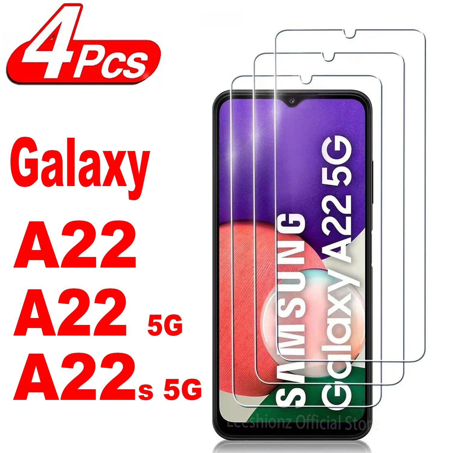 Película de vidro temperado 9h para samsung galaxy a22 5g, 2 ou 4pcs, hd