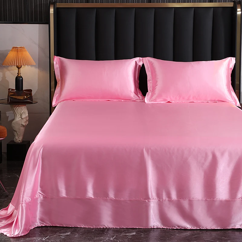 Mulberry Silk Bed Sheet Set with Fitted Sheet Flat Sheets Pillowcase Luxury Solid Color Bedding Sets Wrinkle-Free Antiallergic