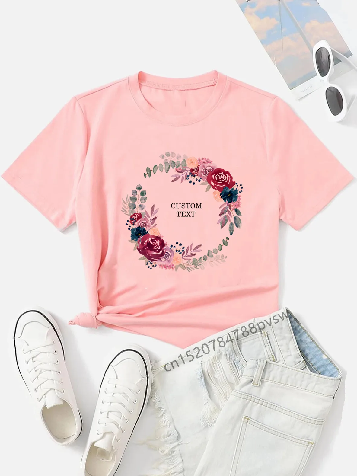 Custom Name Bride Team Women T-shirt Flower Print Wedding Lady Bridal Hen Party Bridesmaid Personalized Customer Tops Tee Gift