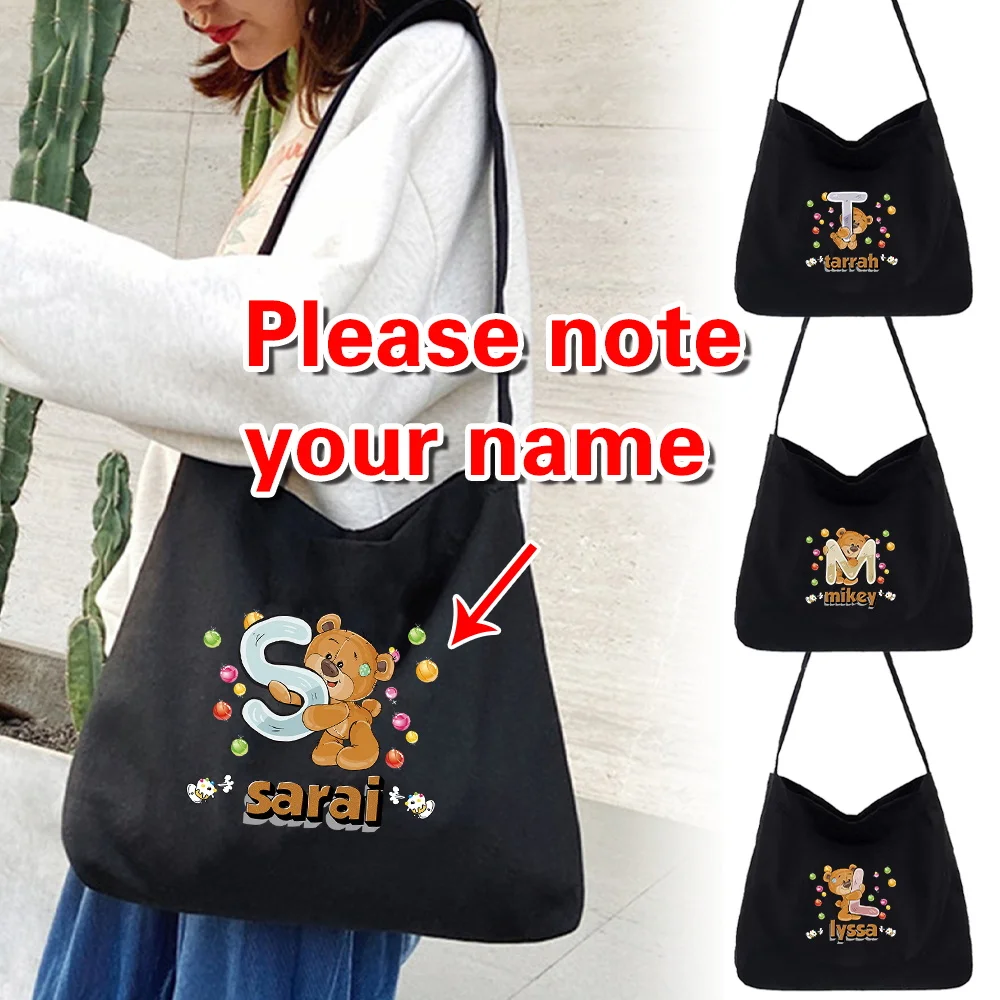 

Personalized Customized Name Canvas Bag Simple and Durable Storage Pack Foldable Shopping Bags Work Commuting Pouch