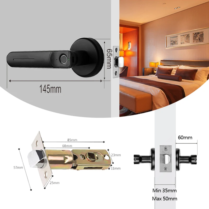 Electronic Fingerprint Lock Smart Door Lock Biometric Fingerprint Smart Lock Handle With Key For Bedroom Hotel Apartment Office