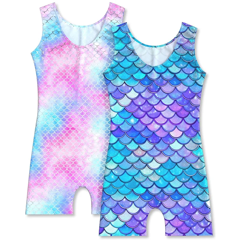 Pantalones cortos sin mangas para gimnasia para niñas, leotardos de baile para niña, Biketard de baile, trajes caídos con diadema a juego