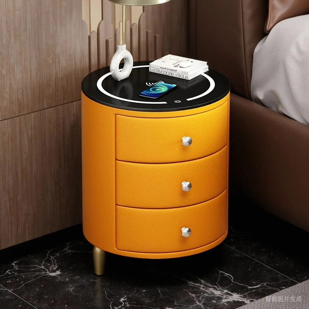 طاولة سرير ذكية متعددة الوظائف مصنوعة من الخشب الصلب وشحن لاسلكي وخزانة تخزين فاخرة بجانب السرير بثلاثة ألوان #2