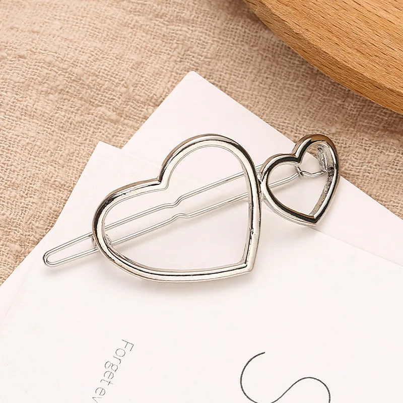 

New Smooth Surface Heart aped Hair Clips for Women Dual Heart Design Faionable Hair Accories Alloy Embedded Artificial...