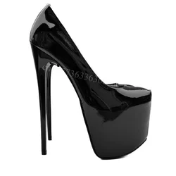 Black Platform Shallow Pumps Patent Leather for Women Extrenely Thin High Heels Fashionable Shoes 2025 Zapatos Para Mujere