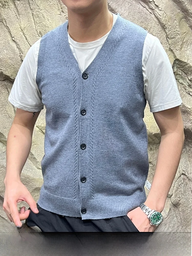 

Мужской кардиган-жилет из смесовой шерсти, мягкий, комфортный, с V-образным вырезом, вязаный, для многослойного образа, осень-зима, модный, художественный стиль
