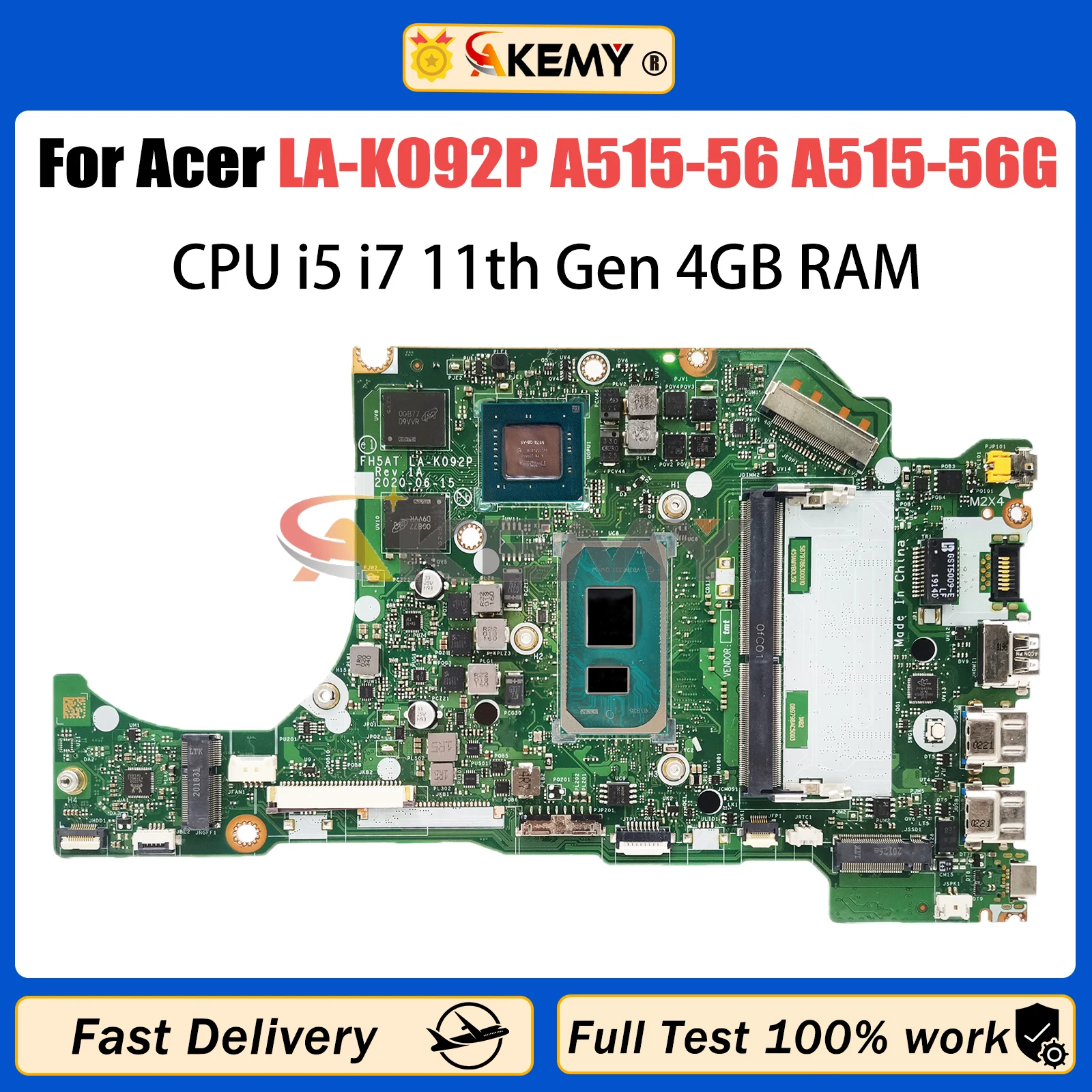 

Материнская плата AKEMY LA-K092P для Acer Aspire A515-56 A515-56G, материнская плата для ноутбука NBAAP11004 с i7-1165