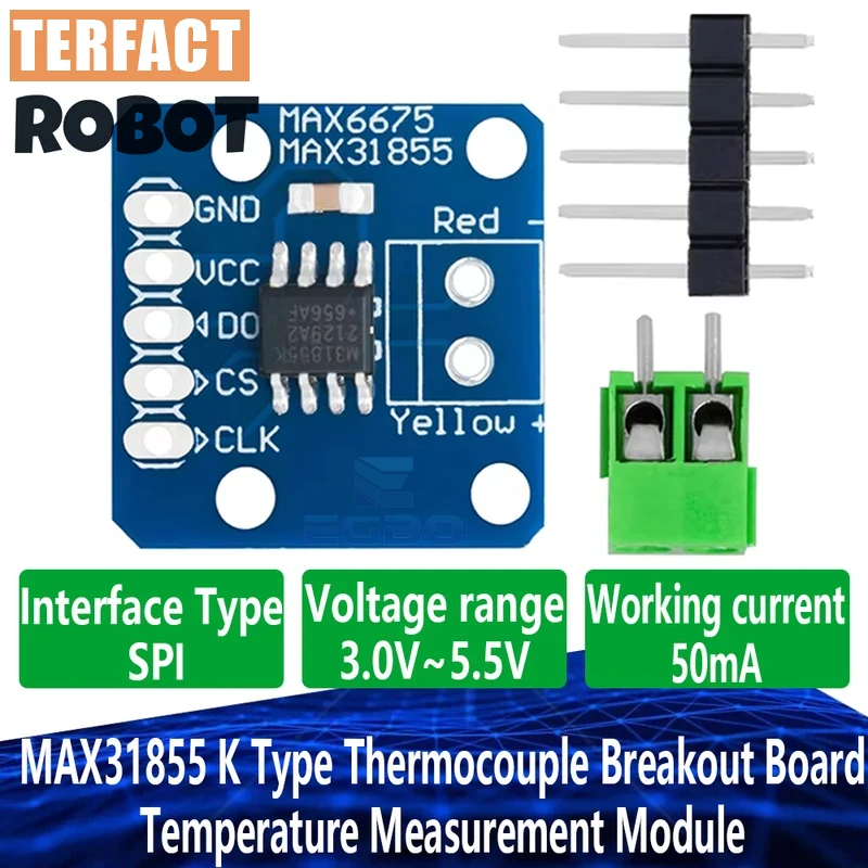 1~10PCS MAX31855 K Type Thermocouple Breakout Board Temperature Measurement Module 3V-5V For Arduino TERFACT ROBOT