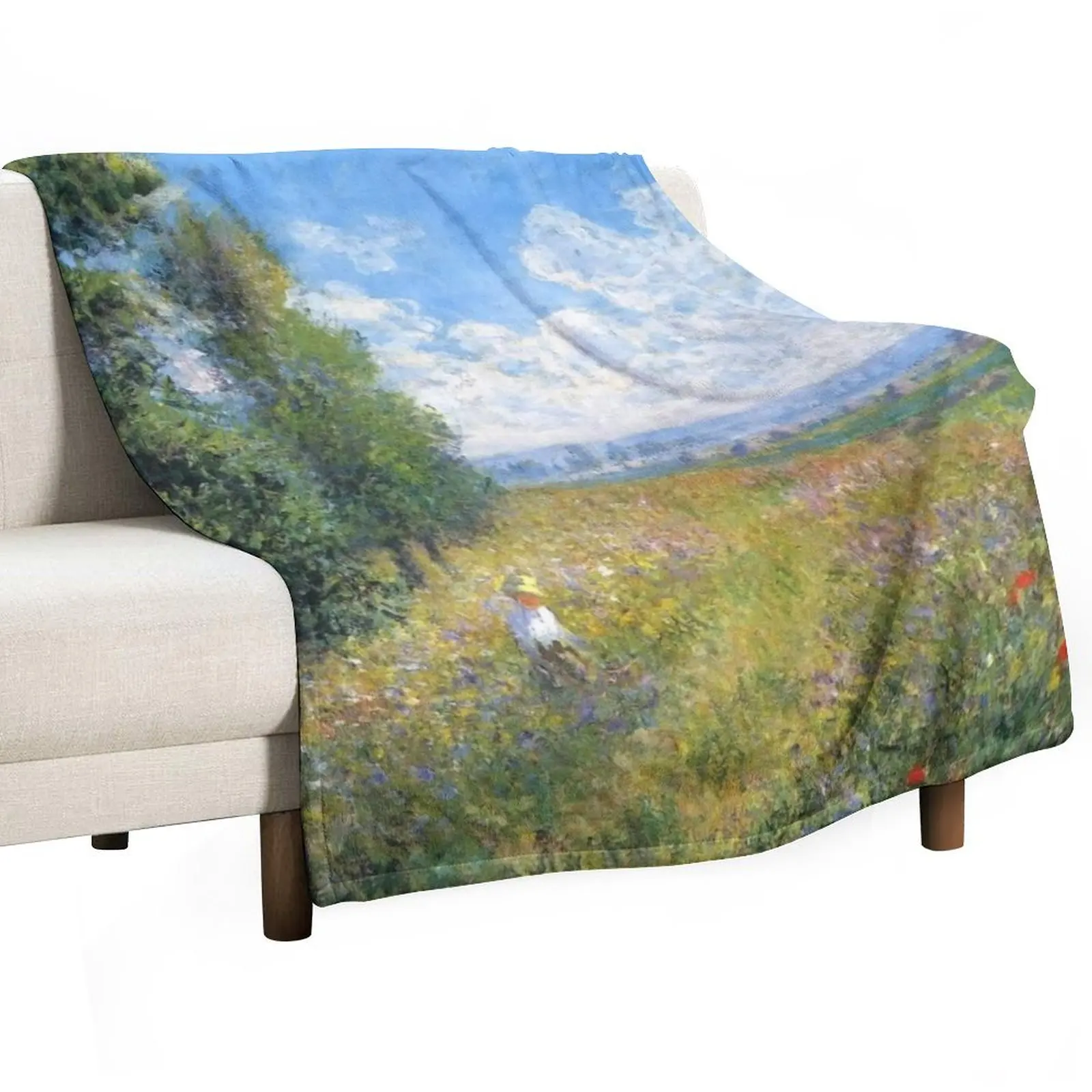 Meadow With Poplars By Claude Monet Throw Blanket Decorative Beds Multi-Purpose Blankets For Bed Luxury Brand Blankets