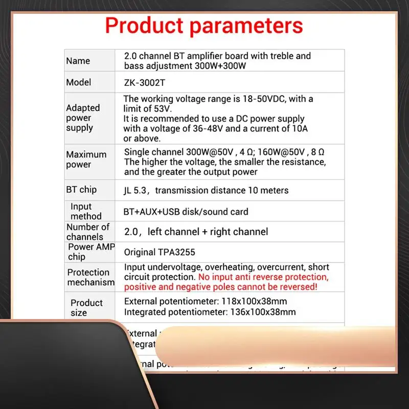 

ZK-3002T Bluetooth цифровой усилитель мощности плата 300WX2 2,0-канальный стерео Hi-Fi предусилитель TPA3225 сабвуфер прочный A-N34R