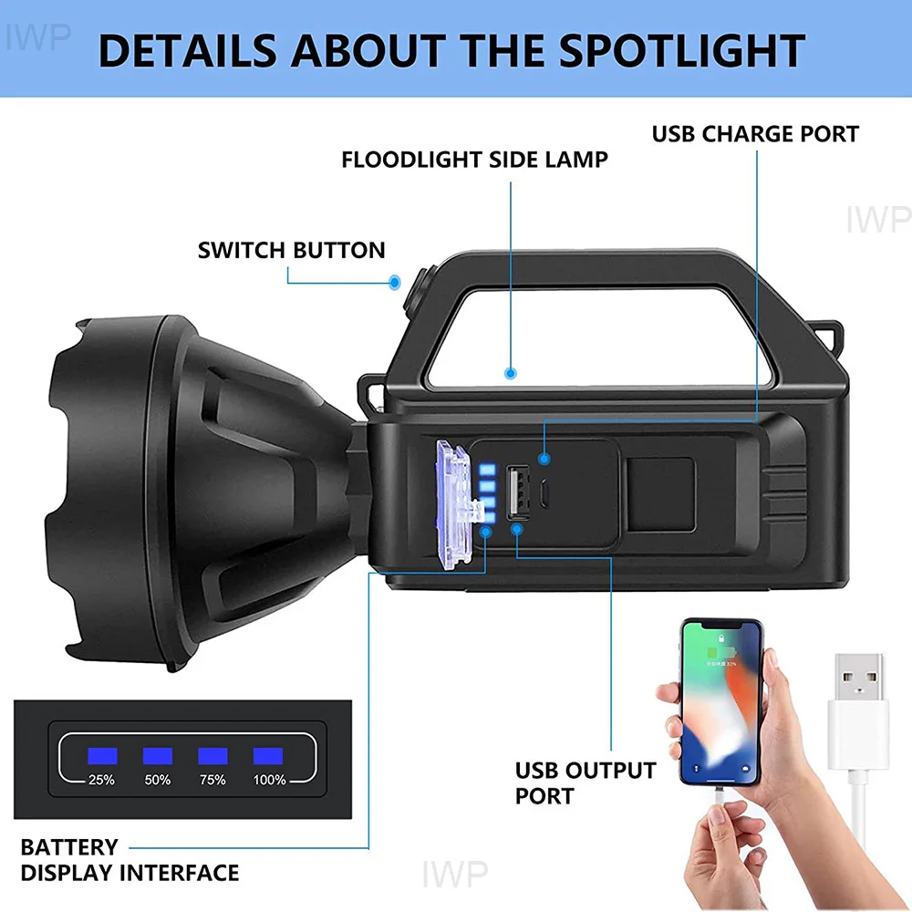 Super 8000000LM 600W LED Powerful Flashlight USB Recharge Flash Light 20000MAh LED Flashlight Tactical Lantern Long Shot Torch