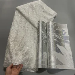 African French Net Tulle Sequins Lace Fabric 2025 Match High Quality Nigeria 3D Swiss Sego Gele Headtie DIY Wedding Party Dress