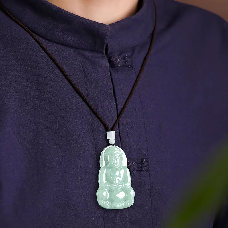 Natural myanmar a-grade garrafa de jade guanyin jade pingente de semente de gelo jadeite encantos colar masculino jóias femininas atacado