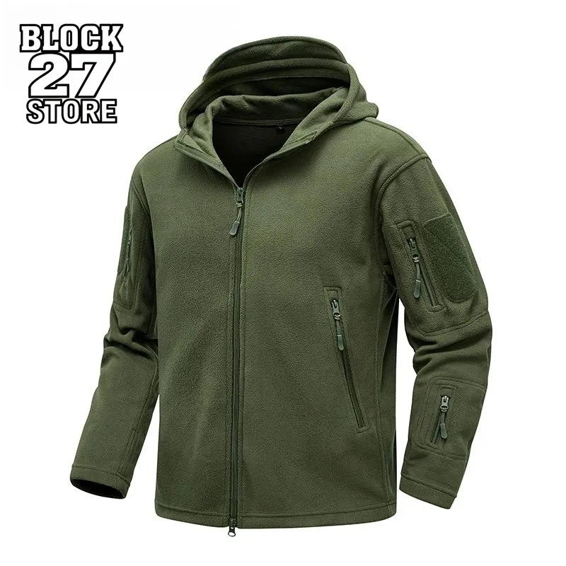 Harajuku Men's Tactical Fleece Jacket Winter Warm Full Zip Military Hoodie Multi Pockets Hiking Hunting Outdoor Coat Fashion New