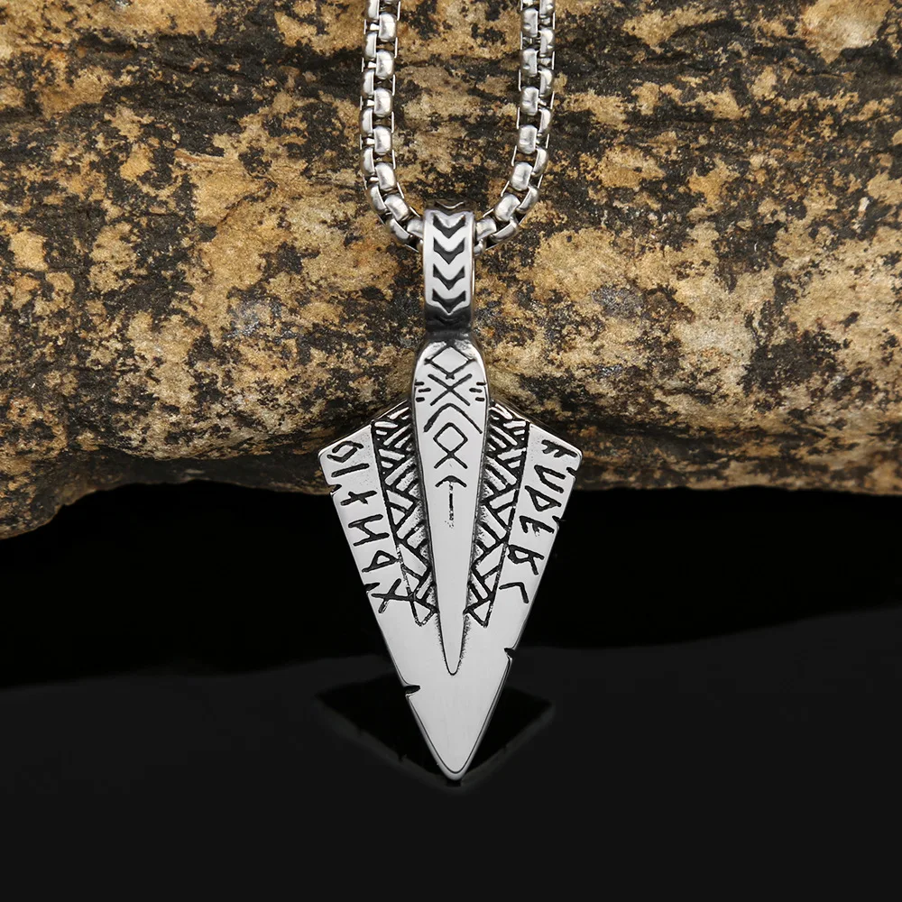 Trendy Simple Viking Arrowhead Pendant Chain for Men Vintage Stainless Steel Nordic Rune Spear Necklace Amulet Jewelry Wholesale