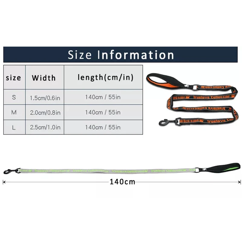 Truelove 애완동물 가죽 끈, 멋진 나일론 리드, 맞춤형 등반 개 견인, 사계절 애완동물 러닝 가죽 끈, 7 가지 색상 TLL3071