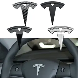 3D ABS Carbon Chrome Black Car Steering Wheel Cover Sticker Badge Emblem Logo For Tesla Model 3 Y X S Decals Accessories