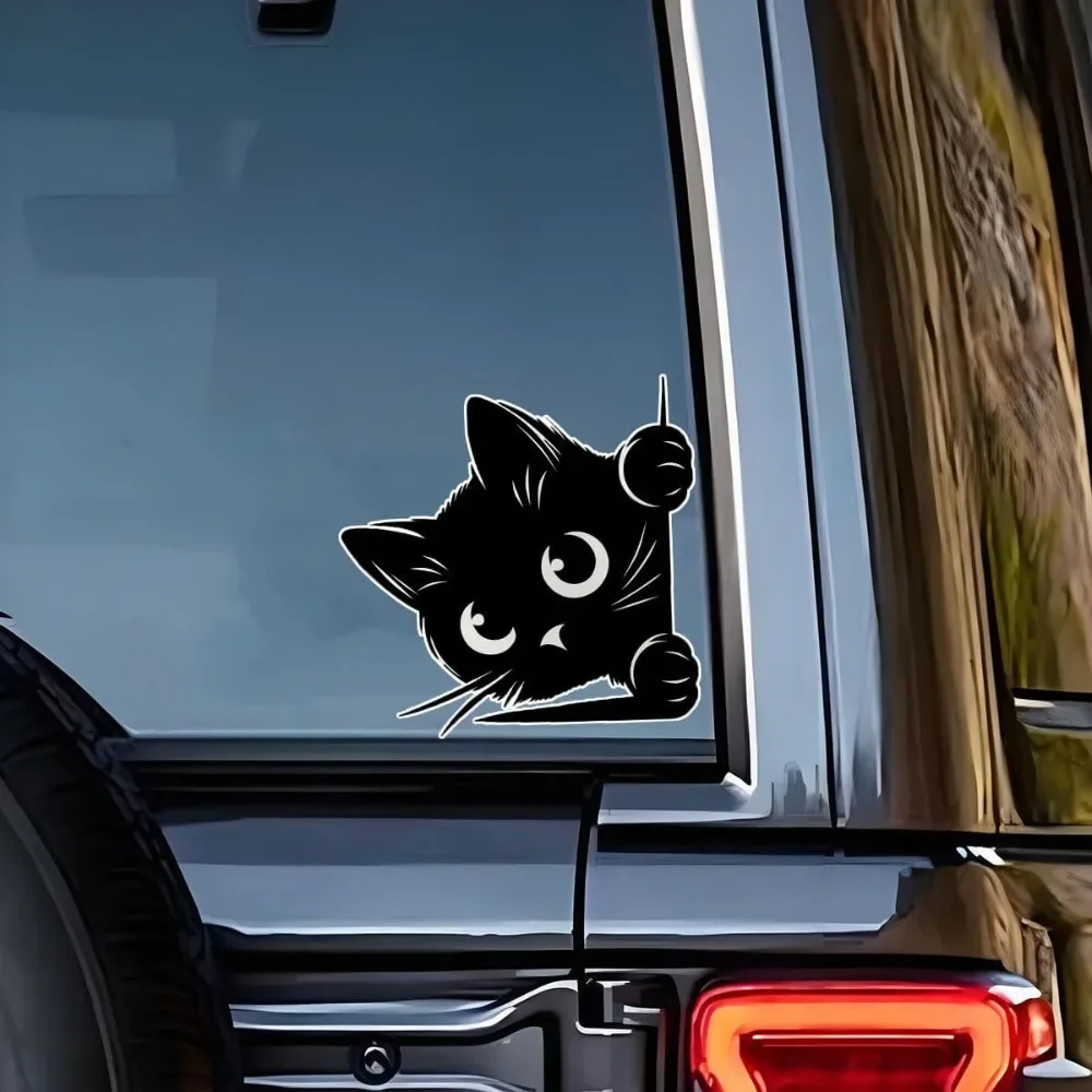 Peeking Black Cat Silhouette Stickers, Waterproof Decals for Car Window Bumper Decor