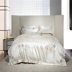 4/7Pcs 화려한 브로케이드 코튼 새틴 자수 세련된 침구 세트 코튼 침대보 이불 커버 Pillowcases 더블 퀸 킹 사이즈