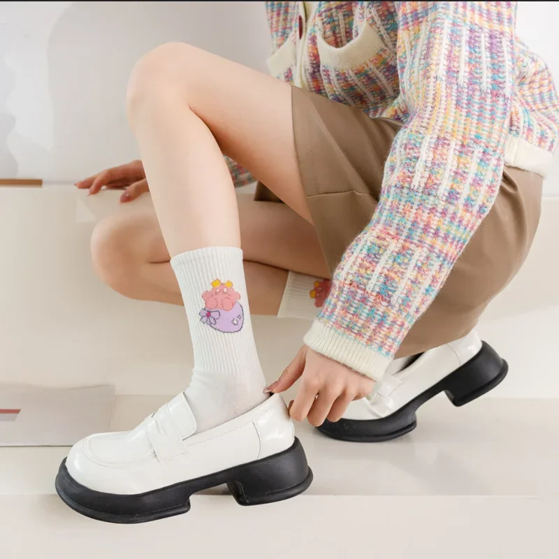 Cartoon Kirby Socks for Women Mid-calf Socks Kawaii Kirby Star Casual Sports Sock All Seasons Comforts Sweat-proof Socks Gifts