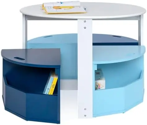 

Toddler Table and Chair Set – Round Kids Activity Table With 4 Storage Stools, Nesting Design for Toddlers, Kids Play Table with