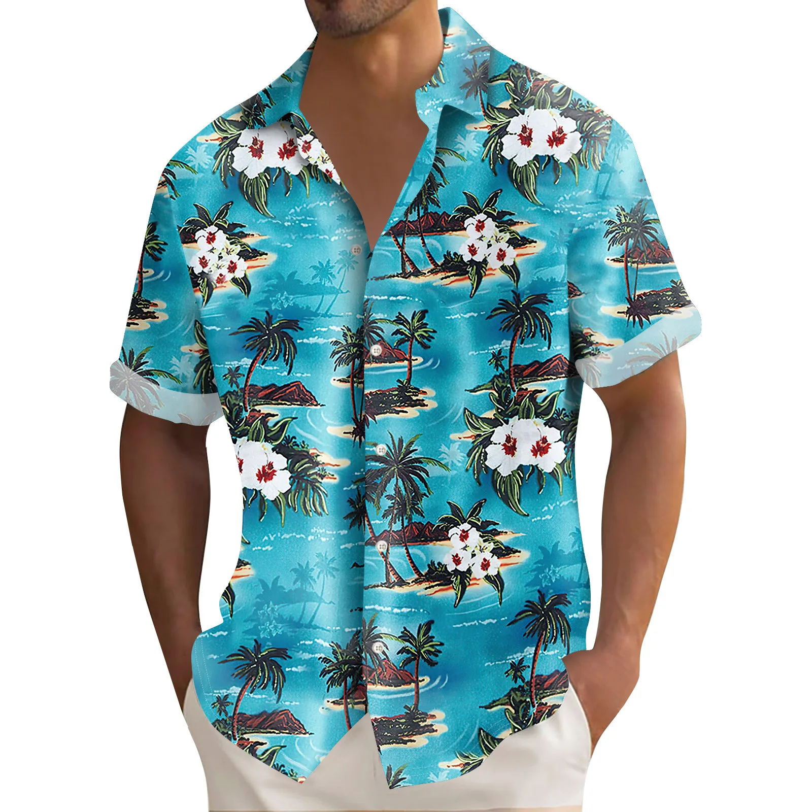 Hawaiian Shirt For Men Vintage Button Down Bowling Shirts Short Sleeve Summer Coconut tree print Beach top official-website