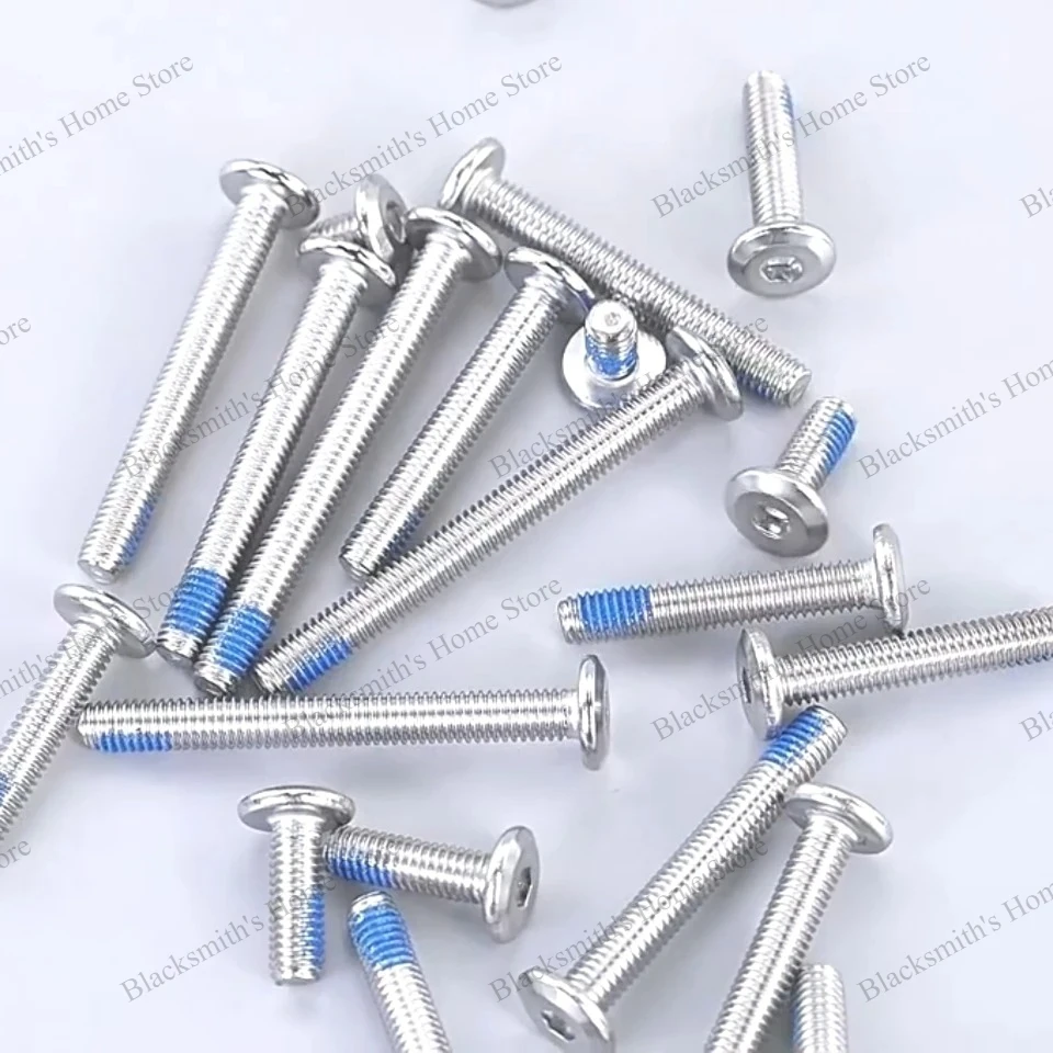 304 Stainless Steel Large Flat Head Hexagon Socket Thread-Locking Glue-Coated Anti-Loosening & Anti-Dropping Screws M4 M5 M6