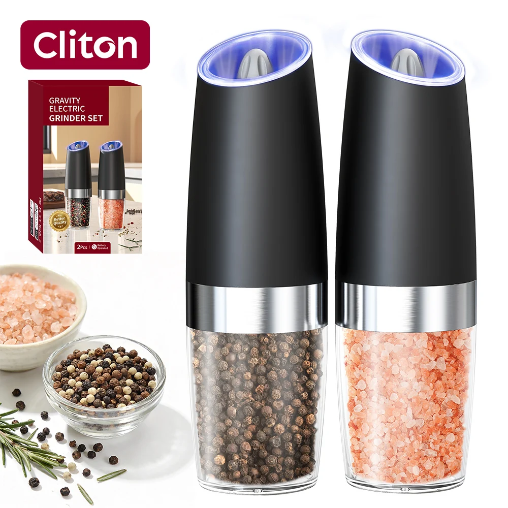 135ML Large Capacity Salt Pepper Grinder Battery-Operated Gravity Electric Pepper Mill with LED Light