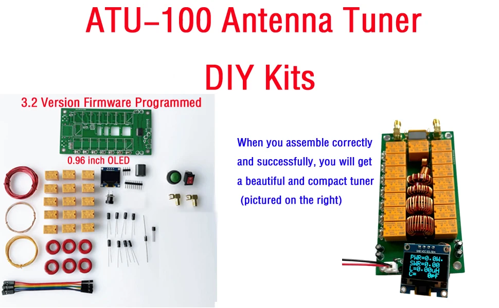 ATU-100 ATU100 Automatic Antenna Tuner kits by N7DDC 7x7 Firmware Programmed / SMT/ Chip Soldered