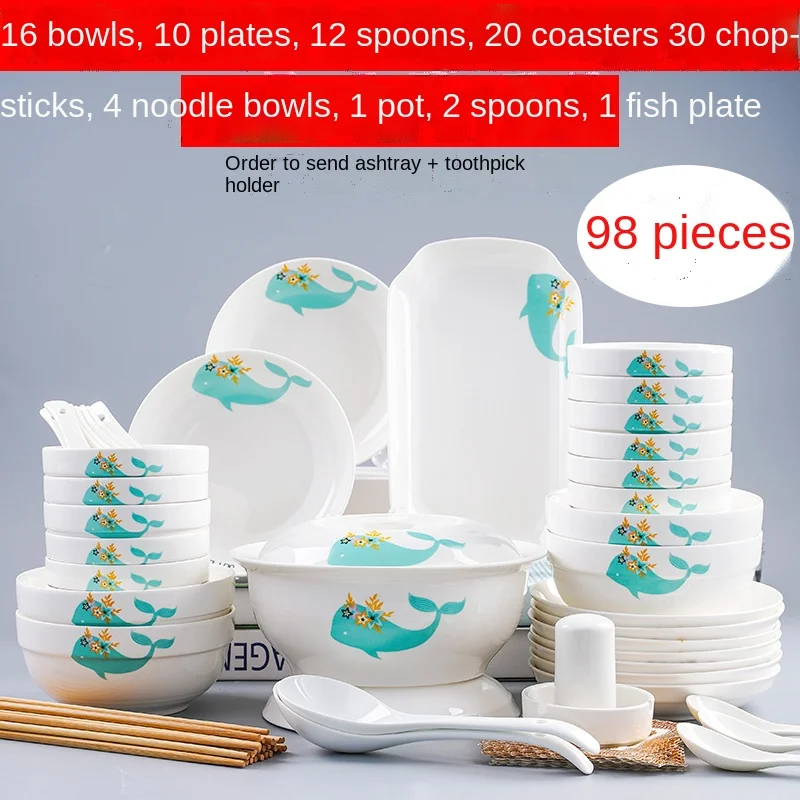 Bowl And Dish Set 98 Pieces Household Combination Light Luxury Creative Bowls And Dishes Chopsticks Modern Tableware For