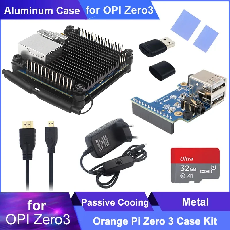 

Orange Pi Zero 3 Case Aluminum Alloy Shell Passive Cooing CPU Silicone Heat Sinks Optional Power Supply Metal Box for OPI Zero 3