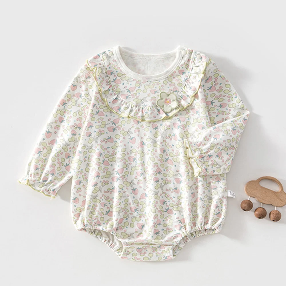 

Girl Newborn Clothing 100% Cotton Floral Fruit Print Spring Autumn Baby Bodysuit Long Sleeve Ruffles Princess Infant Romper