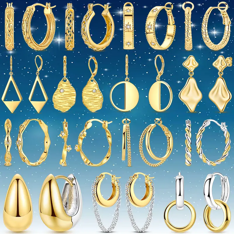 100% Genuine 925 Sterling Silver Gold Plated Earrings Hypoallergenic Stylish Jewelry for Ladies Ideal Gift for Loved Ones