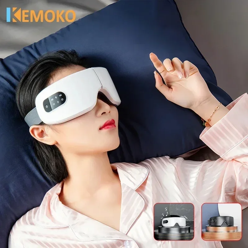 Electric Heated Eye Massager Smart Airbag Vibration Eye Care Instrument With Bluetooth Eye Strain Migraines Relief Improve Sleep