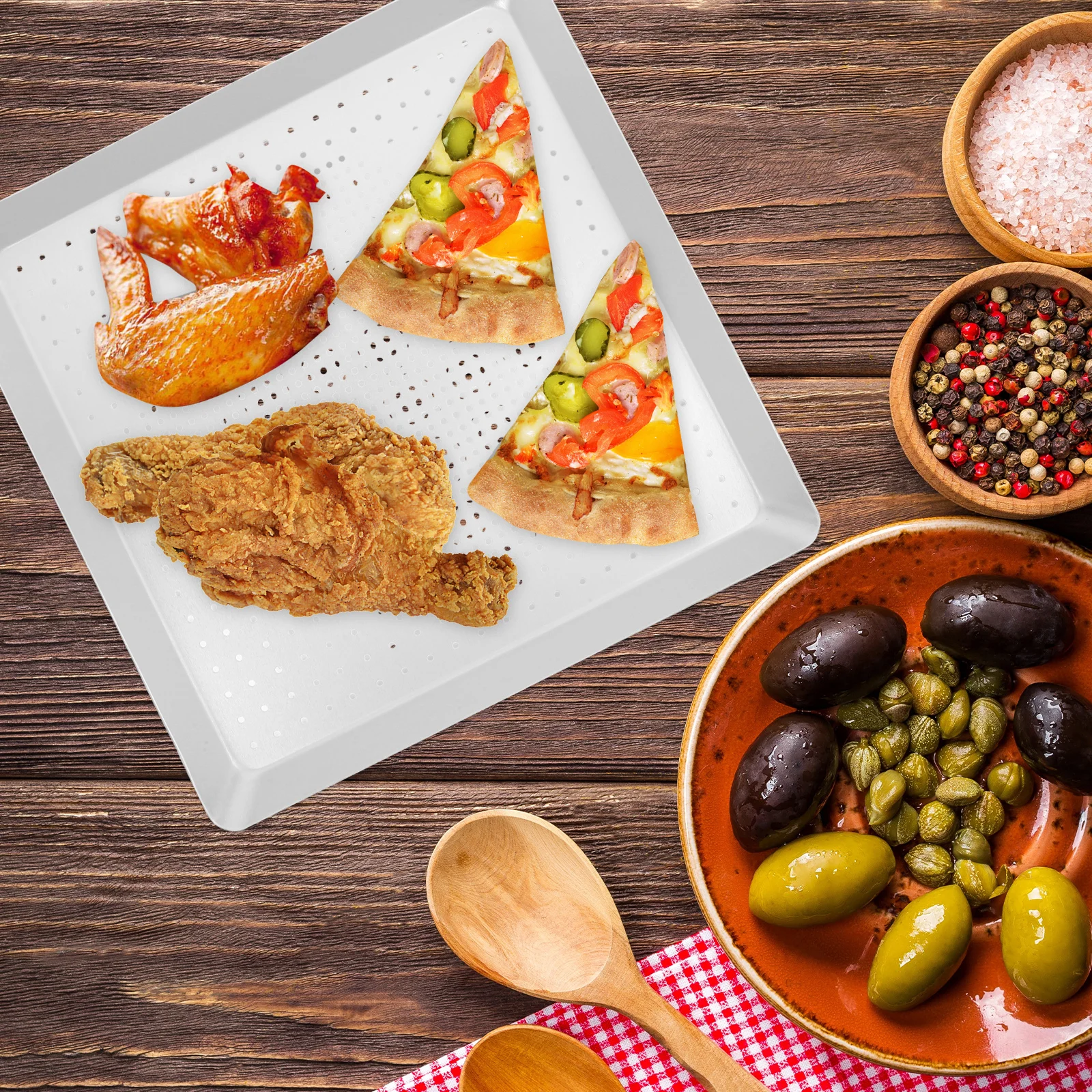 

12 Inch Perforated For Oven Nonstick Aluminum Alloy Crisper Home Kitchen Tool Tray Oven Pan Pizza Crisper Tray Kitchen Baking