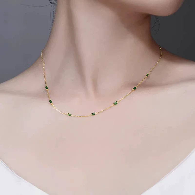 925 Sterling Silber Grenzübergreifende Mode Minimalistische Feine Kette Smaragd Zirkon Halskette für Frauen Luxuriöse Schmuckgeschenke – Detail 6